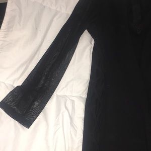 Black MESH RIBBED black mini dress